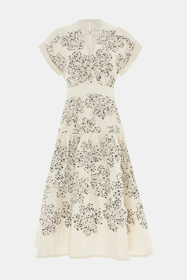 GREY FLORAL PATTERN MİDİ DRESS