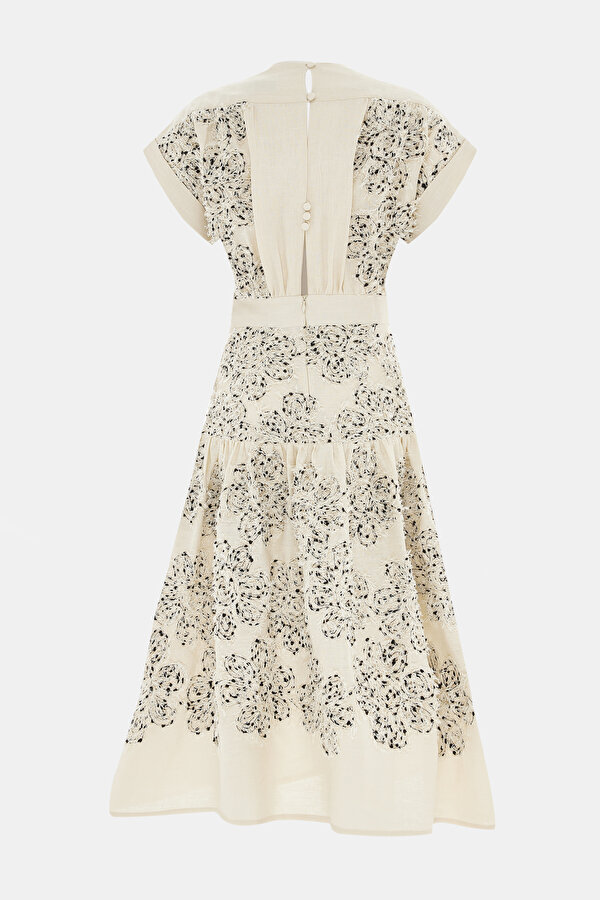 GREY FLORAL PATTERN MİDİ DRESS 2