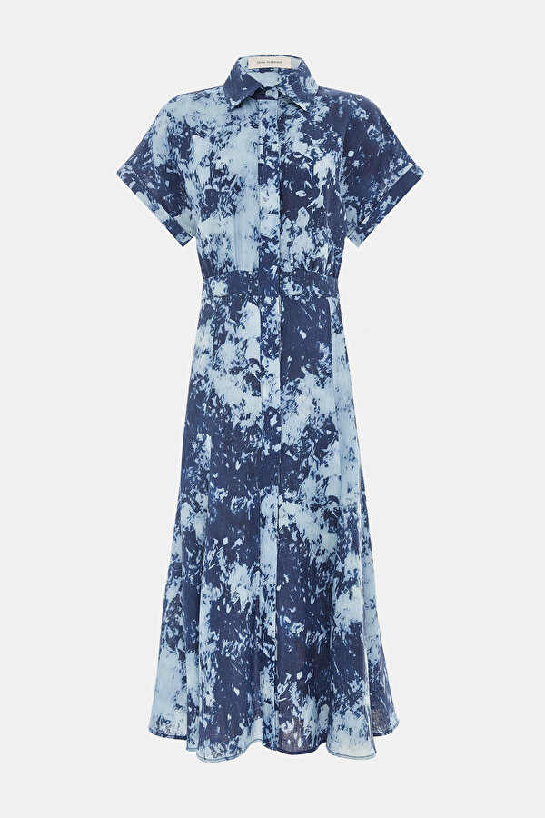 LİGHT BLUE DESİGN FİLLED MİDİ DRESS