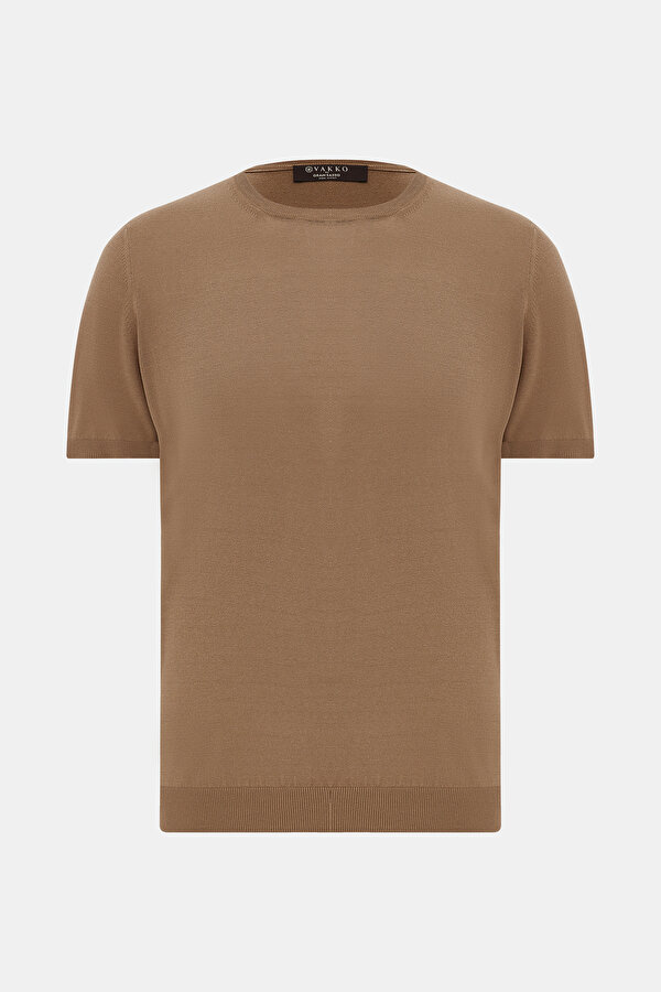 CAMEL O YAKA KISA KOLLU T-SHIRT