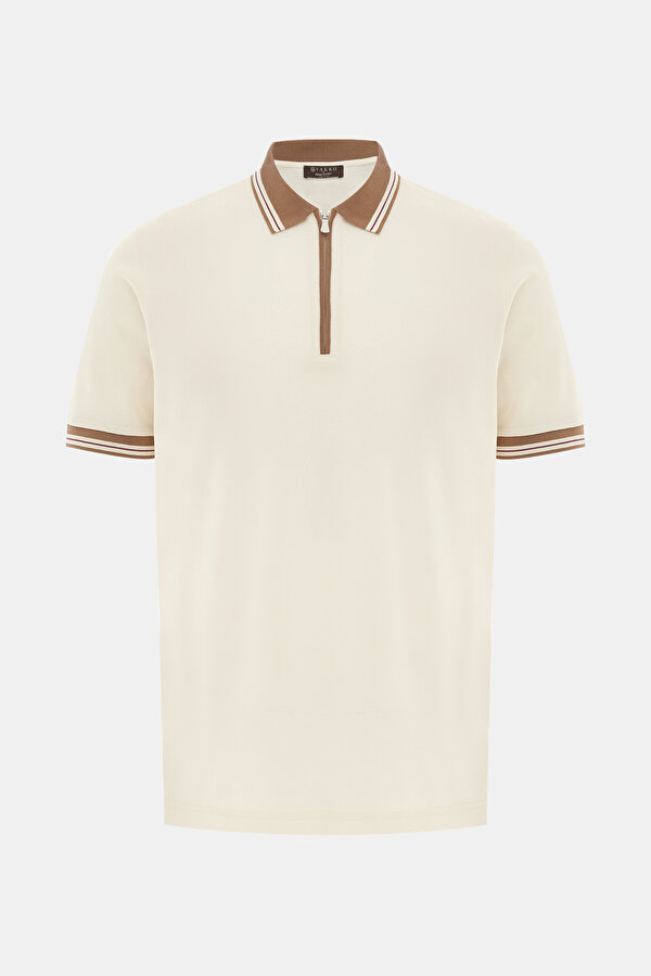 AÇIK BEJ POLO YAKA KISA KOLLU T-SHIRT