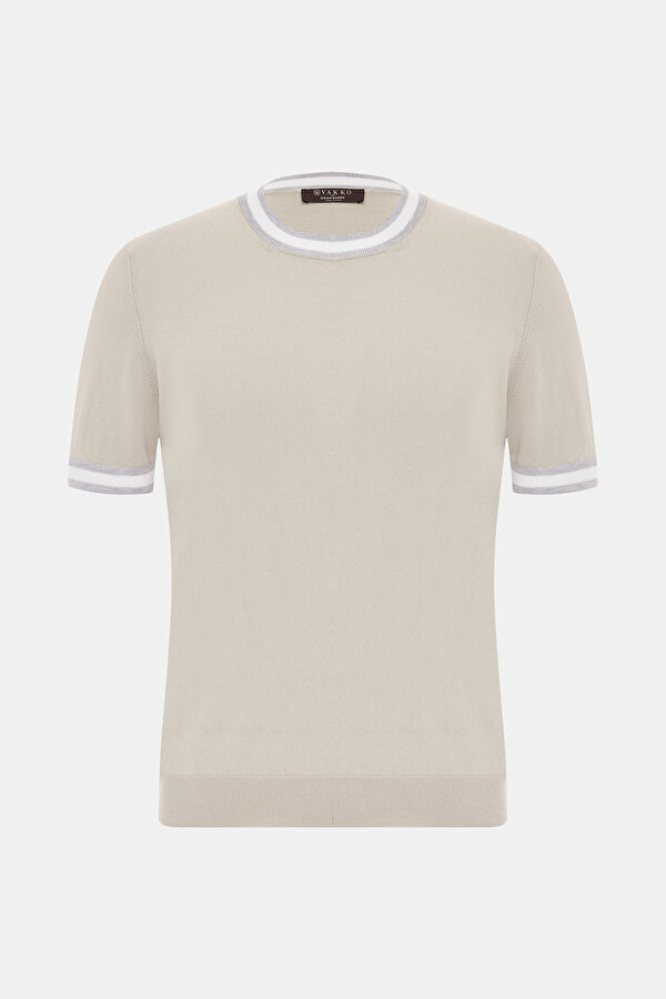 BEJ O YAKA KISA KOLLU T-SHIRT