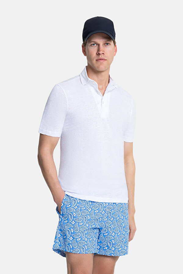 BEYAZ POLO YAKA KISA KOLLU T-SHIRT