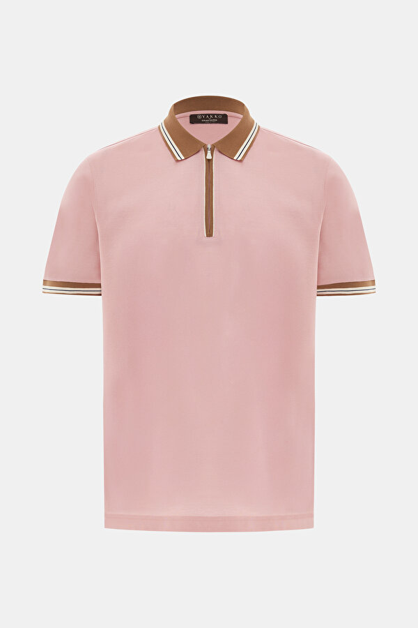 PEMBE POLO YAKA KISA KOLLU T-SHIRT