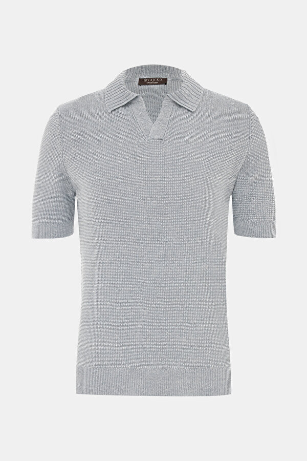 GRİ POLO YAKA KISA KOLLU T-SHIRT