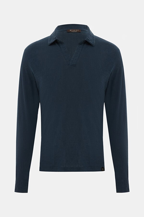 LACİVERT POLO YAKA UZUN KOLLU T-SHIRT