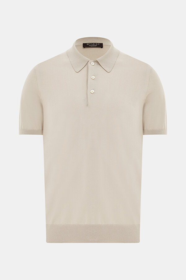 BEIGE POLO NECK SHORT SLEEVE TSHIRT