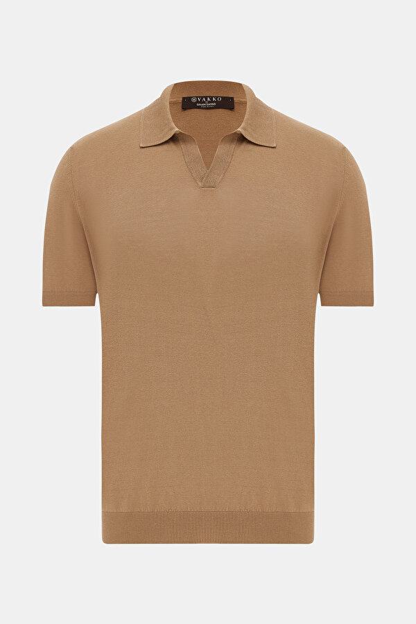 CAMEL POLO NECK SHORT SLEEVE TSHIRT