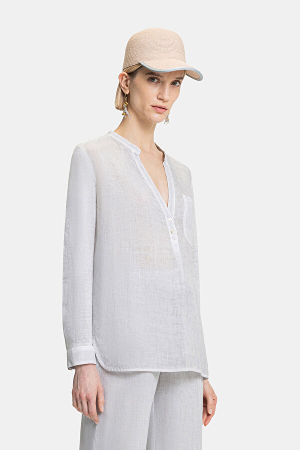 LIGHT GREY V NECK LONG SLEEVE BLOUSE