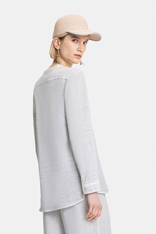 LIGHT GREY V NECK LONG SLEEVE BLOUSE 2