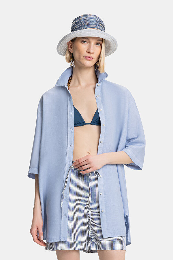 BLUE 3/4 SLEEVES SHIRT