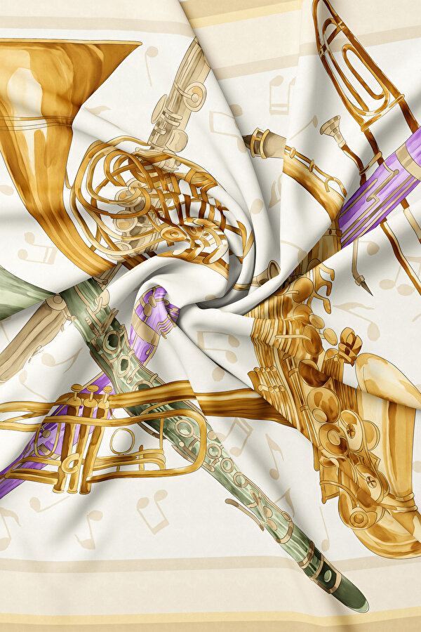 BEIGE OBJECT DESIGN TWILL SCARF 2