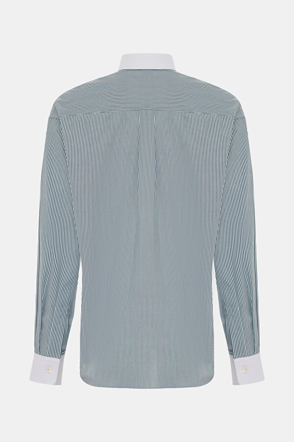 WHITE STRIPED PATTERNED MANDARIN COLLAR SHIRT 2