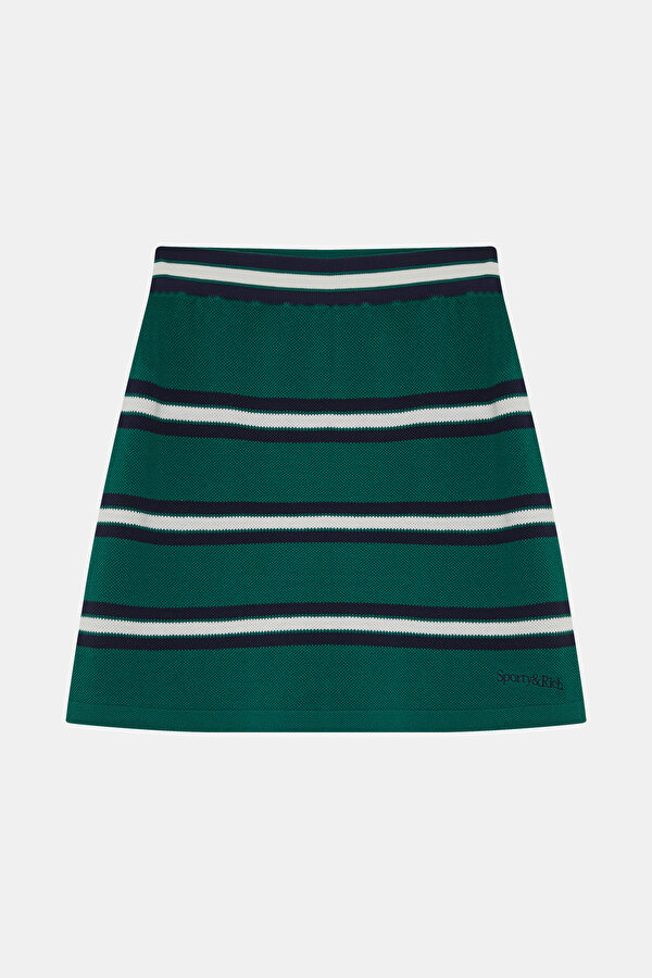 NAVY BLUE STRIPED PATTERNED SILK SKIRT