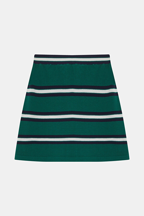 NAVY BLUE STRIPED PATTERNED SILK SKIRT 2
