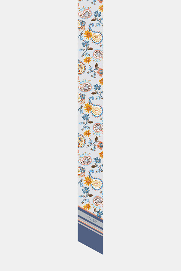 SILVER FLORAL PATTERN TWILL FOULARD
