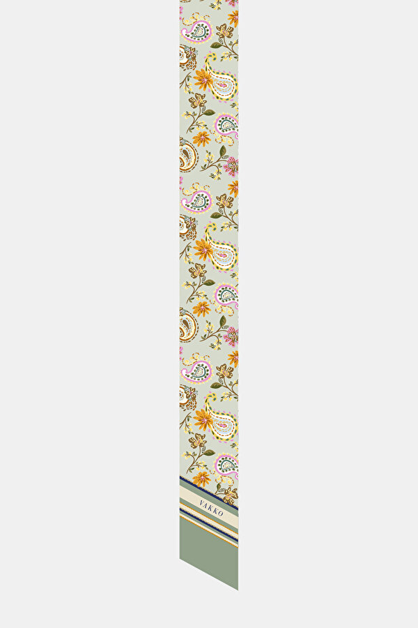 LIGHT GREEN FLORAL PATTERN TWILL FOULARD