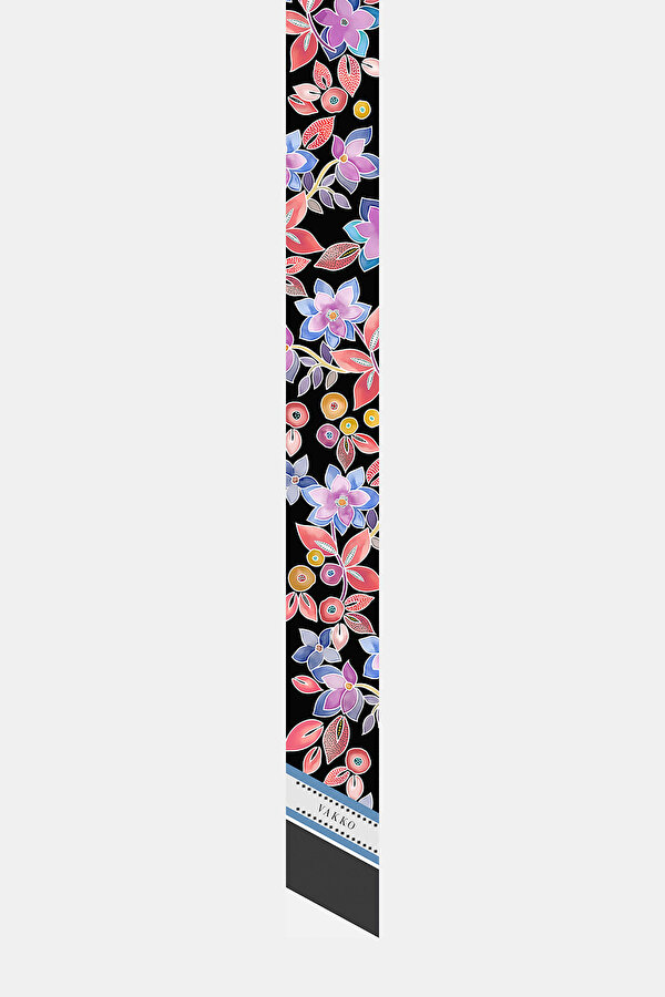 BLACK FLORAL PATTERN TWILL FOULARD