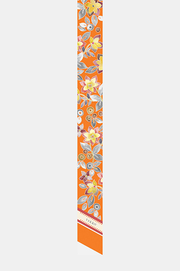 ORANGE FLORAL PATTERN TWILL FOULARD