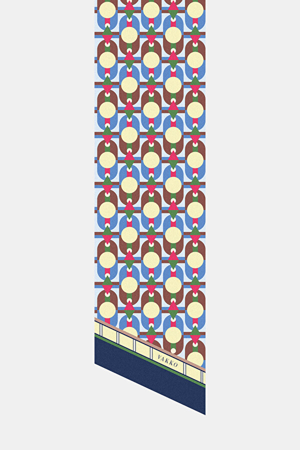 BLUE GEOMETRIC DESIGN TWILL FOULARD