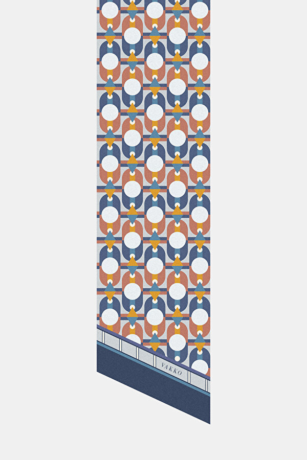 SILVER GEOMETRIC DESIGN TWILL FOULARD