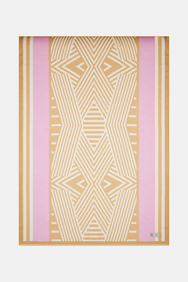 BEIGE STRIPED PATTERNED VOILE SILK SHAWL