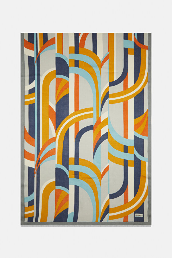 SILVER GEOMETRIC DESIGN VOILE SILK SHAWL