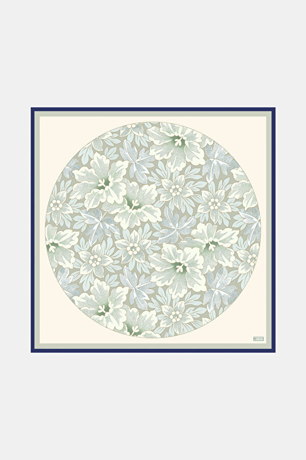 LIGHT GREEN FLORAL PATTERN TWILL SCARF