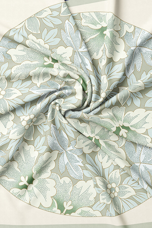 LIGHT GREEN FLORAL PATTERN TWILL SCARF 2