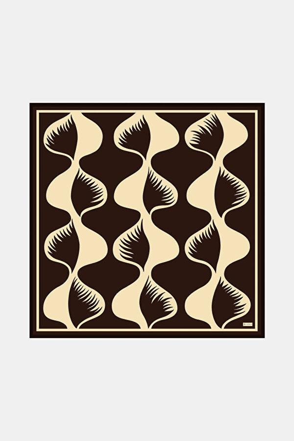 KOYU KAHVE GEOMETRİK DESENLİ TWİLL EŞARP