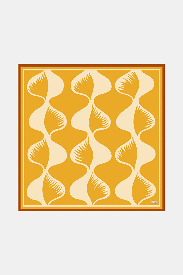 SARI GEOMETRİK DESENLİ TWİLL EŞARP