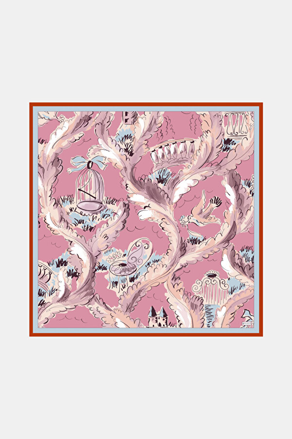 PEMBE OBJE DESENLİ TWİLL EŞARP