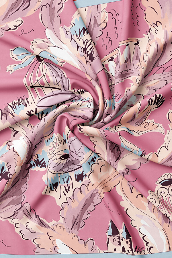 PEMBE OBJE DESENLİ TWİLL EŞARP 2