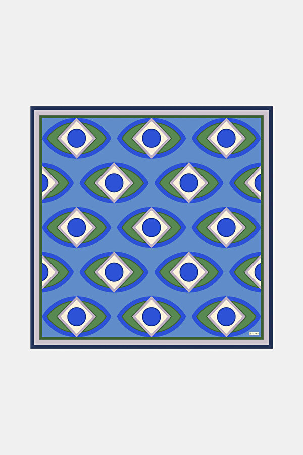 MAVİ GEOMETRİK DESENLİ TWİLL EŞARP