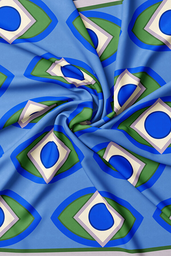 MAVİ GEOMETRİK DESENLİ TWİLL EŞARP 2