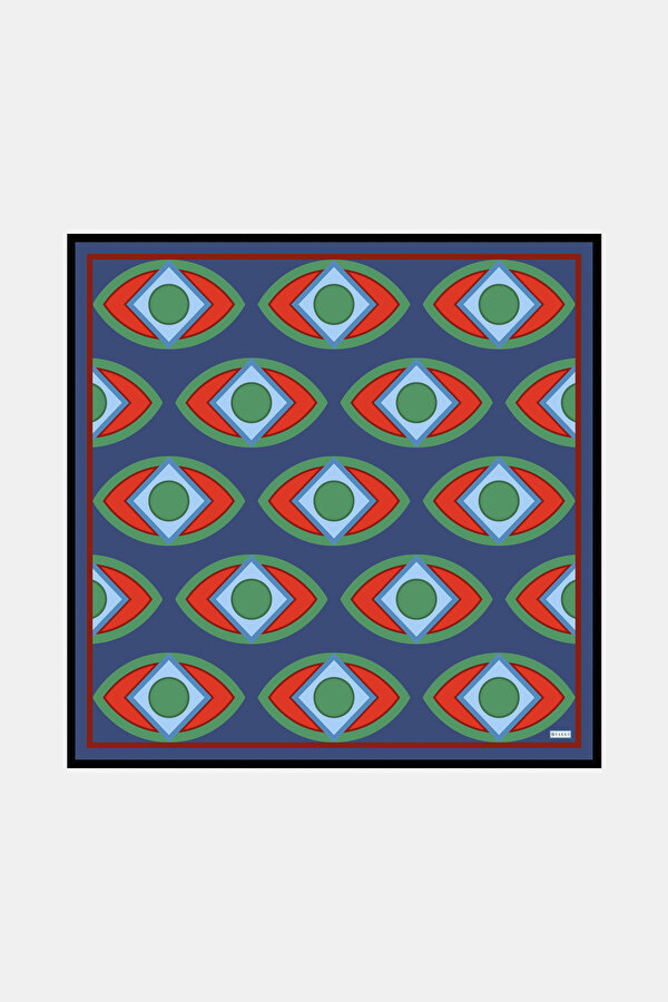 LACİVERT GEOMETRİK DESENLİ TWİLL EŞARP