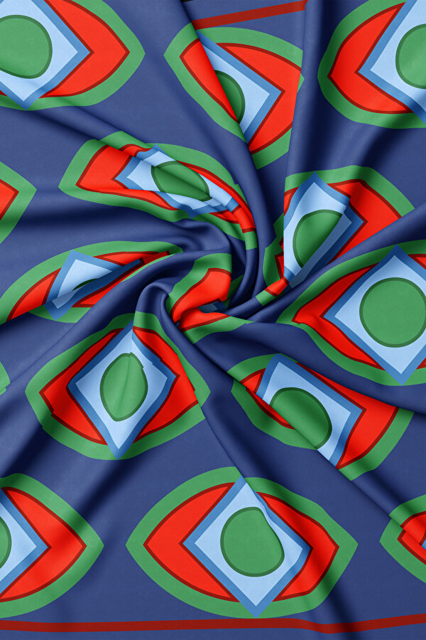 LACİVERT GEOMETRİK DESENLİ TWİLL EŞARP 2