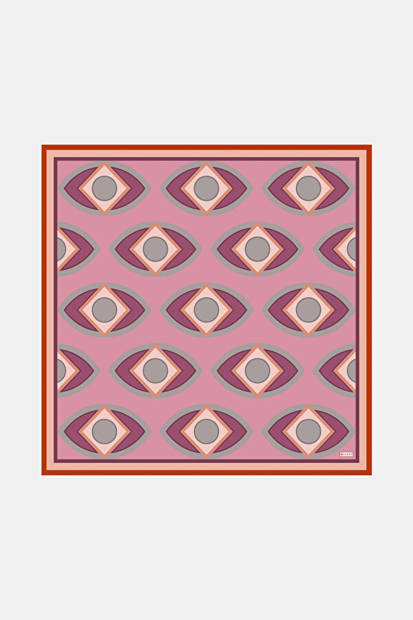 PEMBE GEOMETRİK DESENLİ TWİLL EŞARP