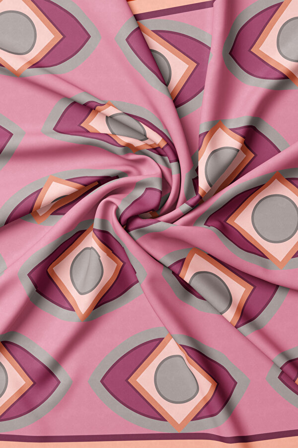 PEMBE GEOMETRİK DESENLİ TWİLL EŞARP 2