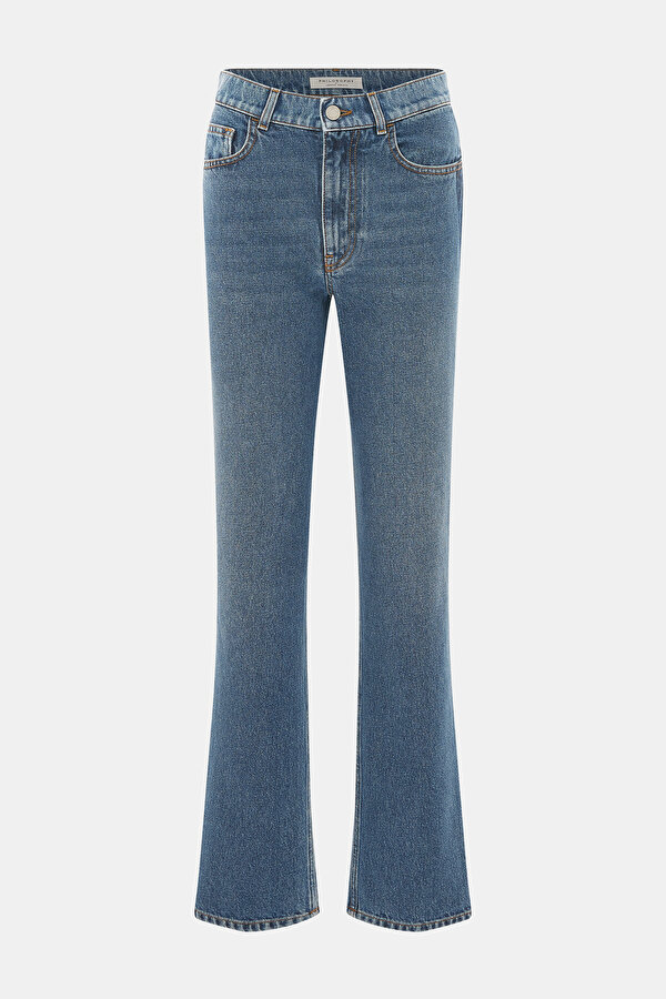 CLOSE FIT BLUE STRAIGHT CUT TROUSERS