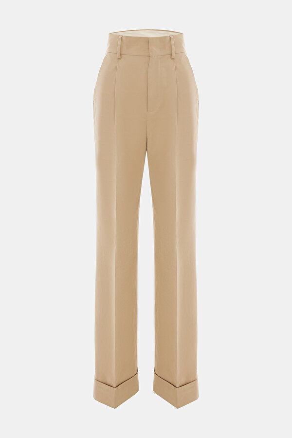 CLOSE FIT LIGHT BROWN STRAIGHT CUT TROUSERS