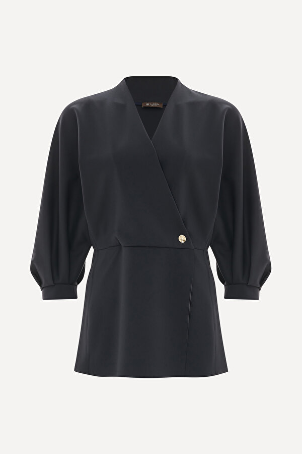 NAVY BLUE WRAP 3/4 SLEEVES BLOUSE