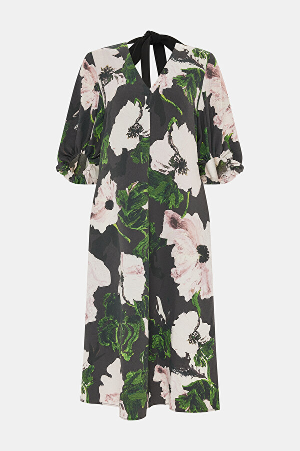 MULTICOLOR FLORAL PATTERN MIDI DRESS