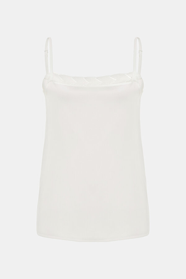 ECRU CLEAVAGE SLEEVELESS SUSPENDER BLOUSE