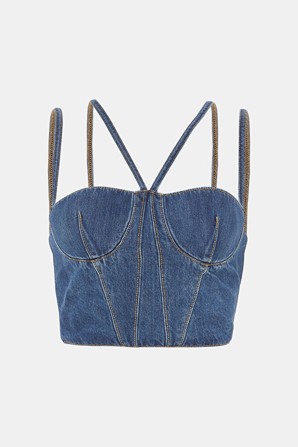 BLUE SLEEVELESS SUSPENDER BLOUSE