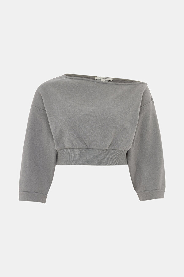 LIGHT GREY BOAT NECK SWEATSHIRT