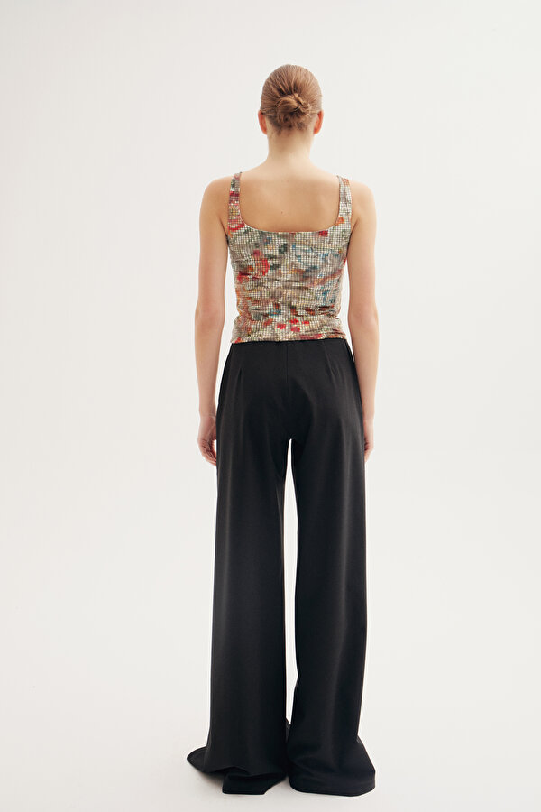 BLACK WIDE LEG WOOL TROUSERS 2