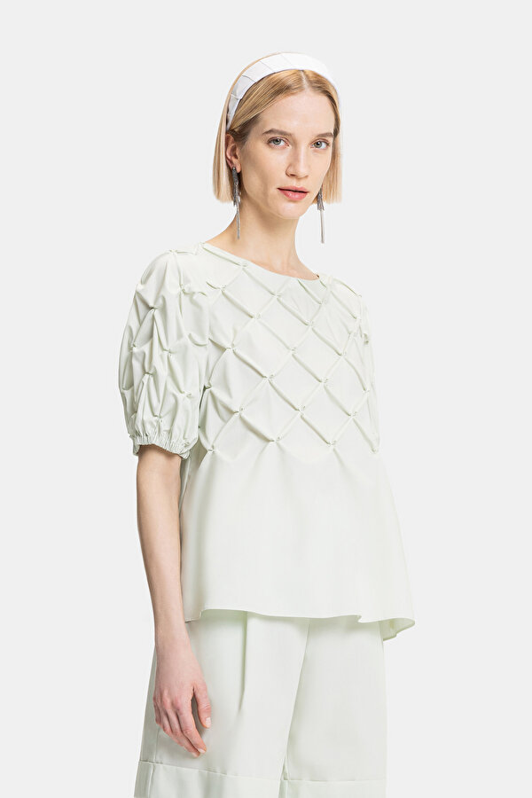 MINT BASIC / ROUND NECKLINE SHORT SLEEVE BLOUSE