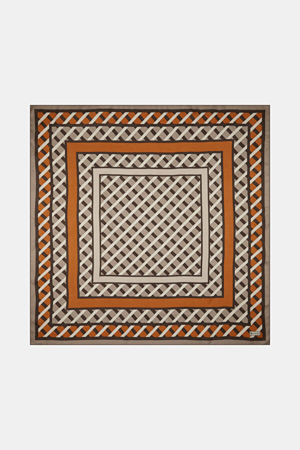 VİZON GEOMETRİK DESENLİ VUAL İPEK EŞARP