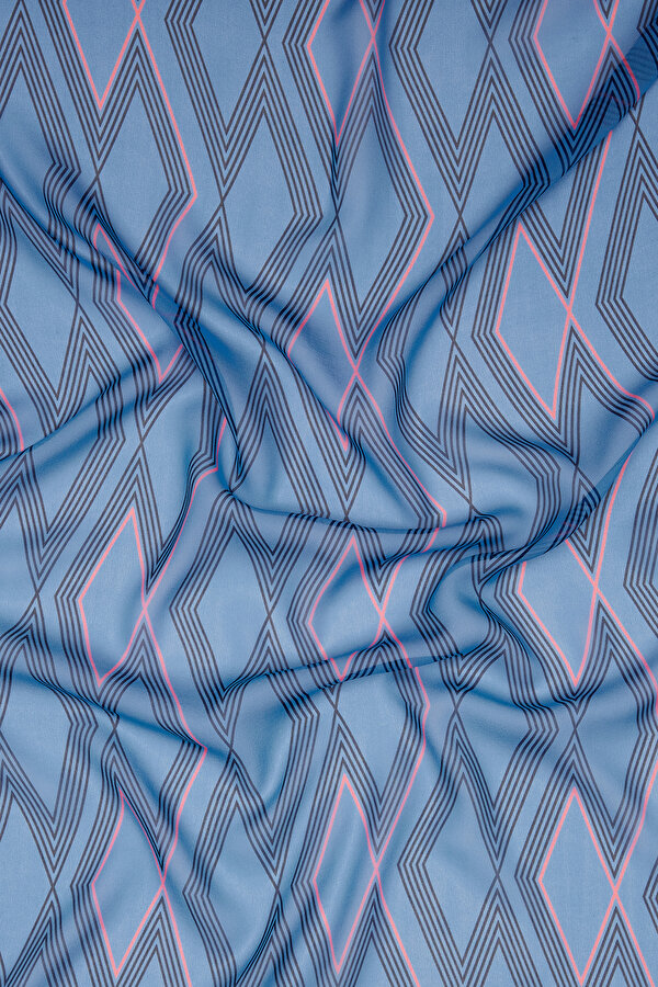 BLUE GEOMETRIC DESIGN VOILE SHAWL 2